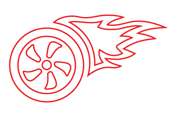 Wheel on fire red outlined icon on transparent background