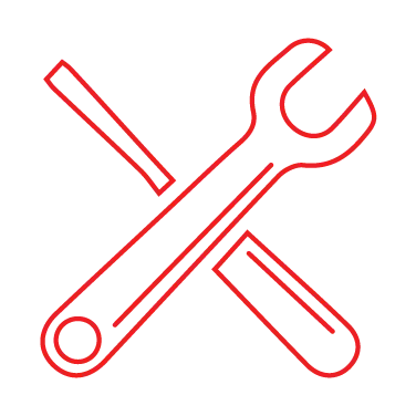 Icon of red outlined tools on a transparent background